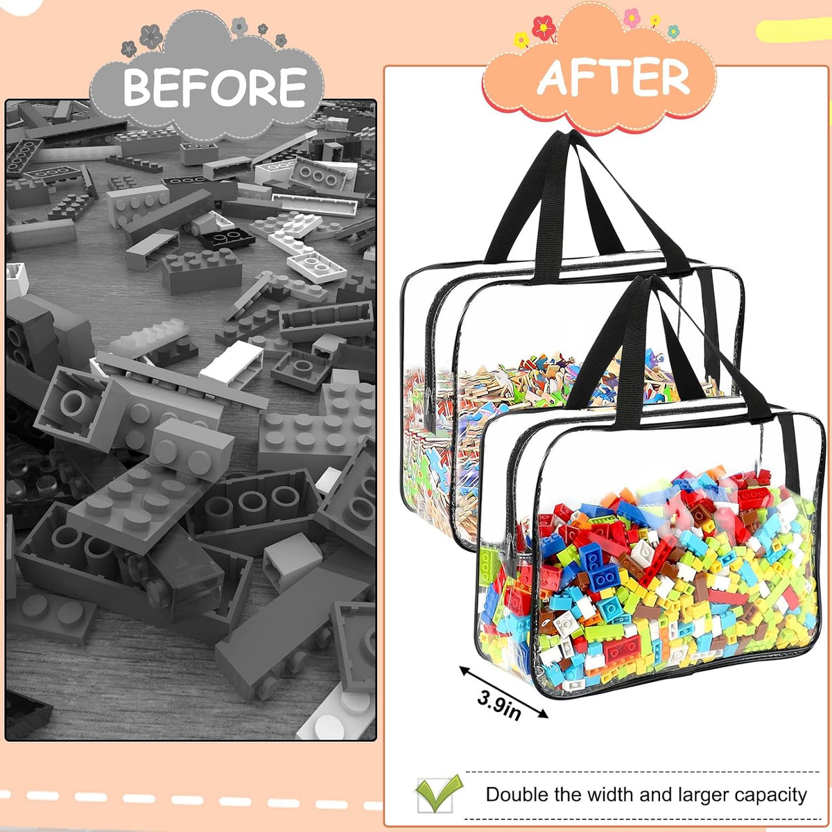 Large Clear Toy Storage Bags with Labels - 6 Pack - product photograph 5