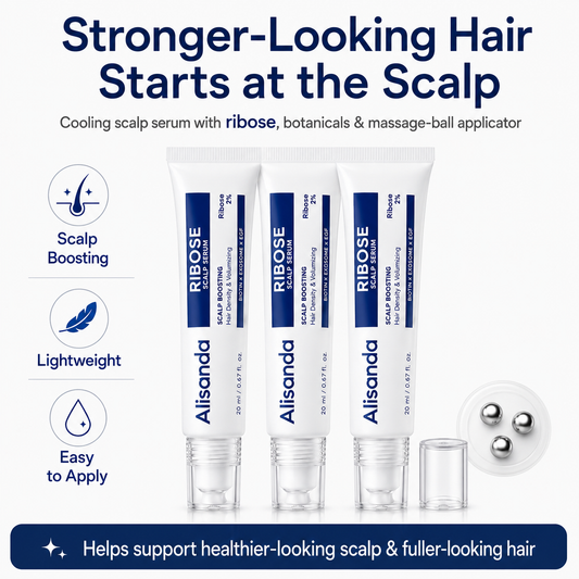 ✨Alisanda RIBOSE Scalp Serum Roll-On for Fuller-Looking Hair – Lightweight Rosemary & Caffeine Scalp Care for Fine, Thin-Looking Hair