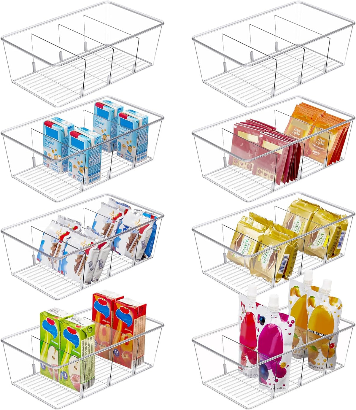 4-Compartment Food Storage Organizer Bins - 8 Pack - product photograph 1
