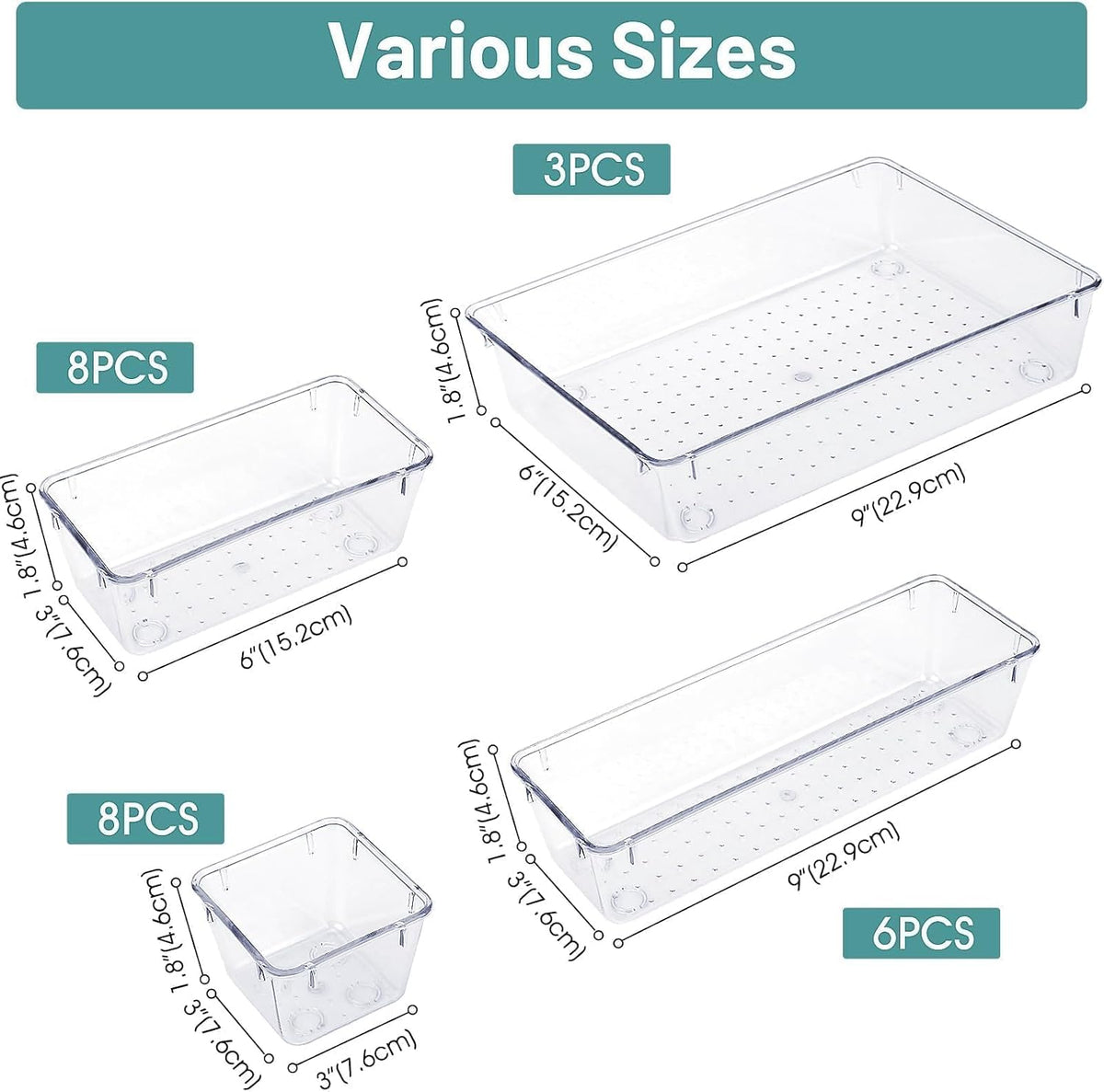 25-Piece Clear Drawer Organizer Bin Set - product photograph 2