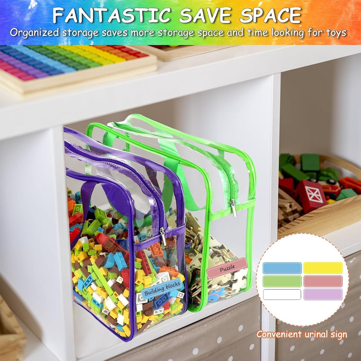Color Large Toy Storage Bags with Labels - 6 Pack - product photograph 5
