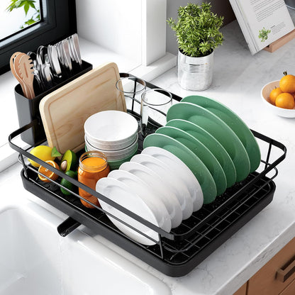 Compact Dish Drying Rack with Cutlery Holder - product photograph 1