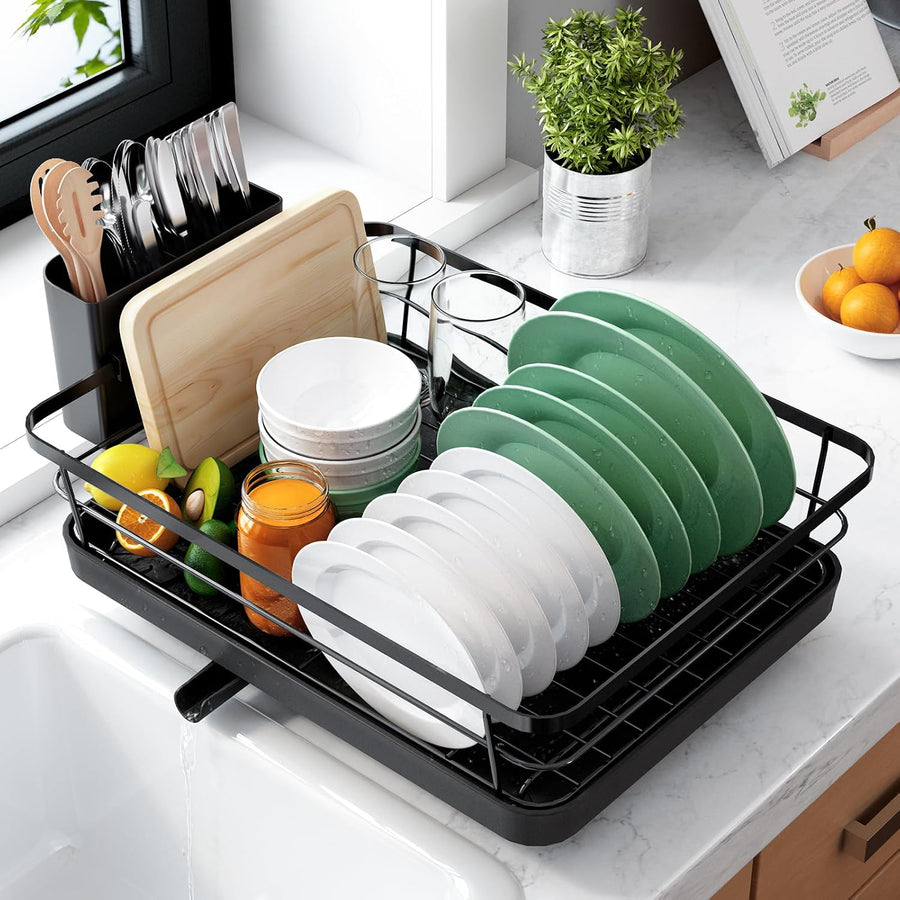 Compact dish rack on a kitchen counter