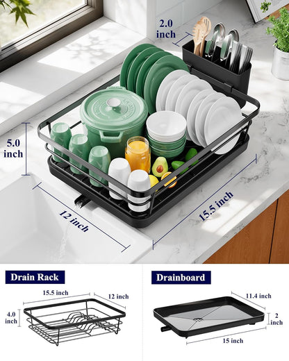 Compact Dish Drying Rack with Cutlery Holder - product photograph 5