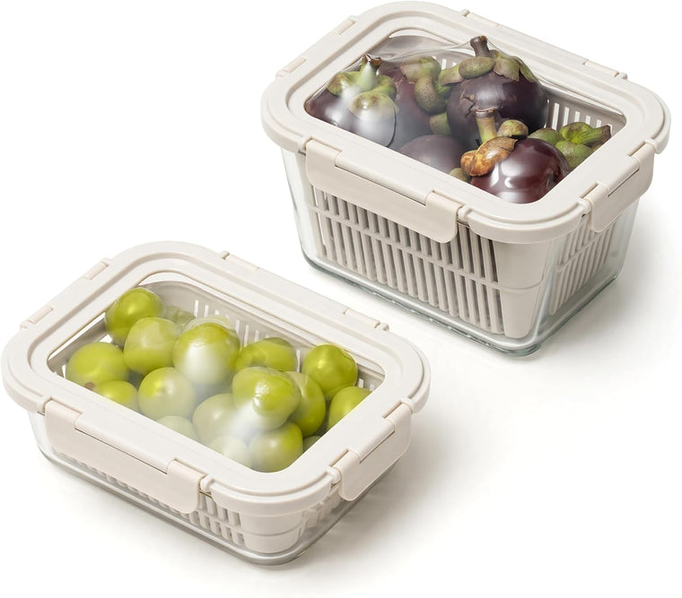 Glass Produce Storage Containers - 2 Pack