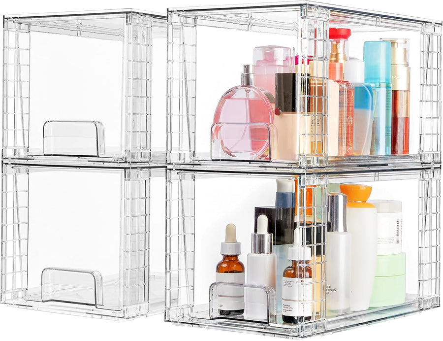 Clear stackable drawers for cabinets