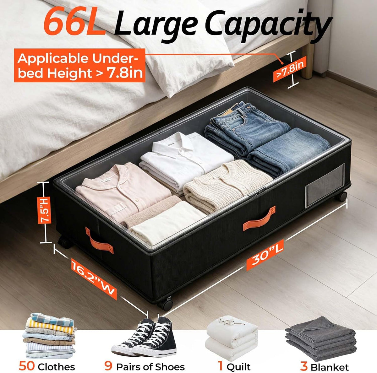 Rolling Under Bed Storage Bins - 2 Pack - product photograph 2