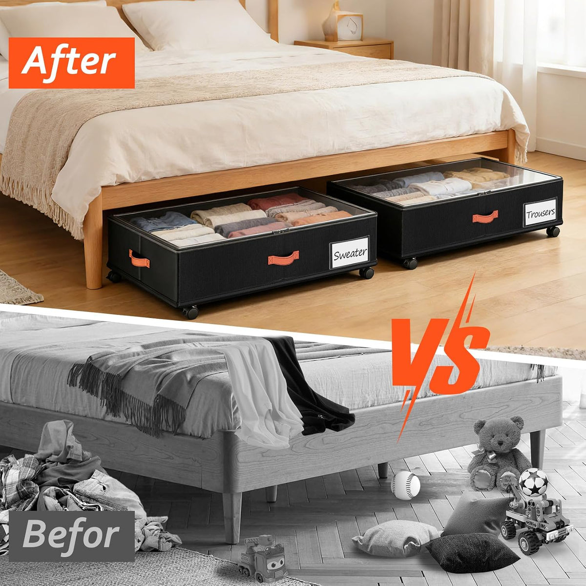 Rolling Under Bed Storage Bins - 2 Pack - product photograph 4