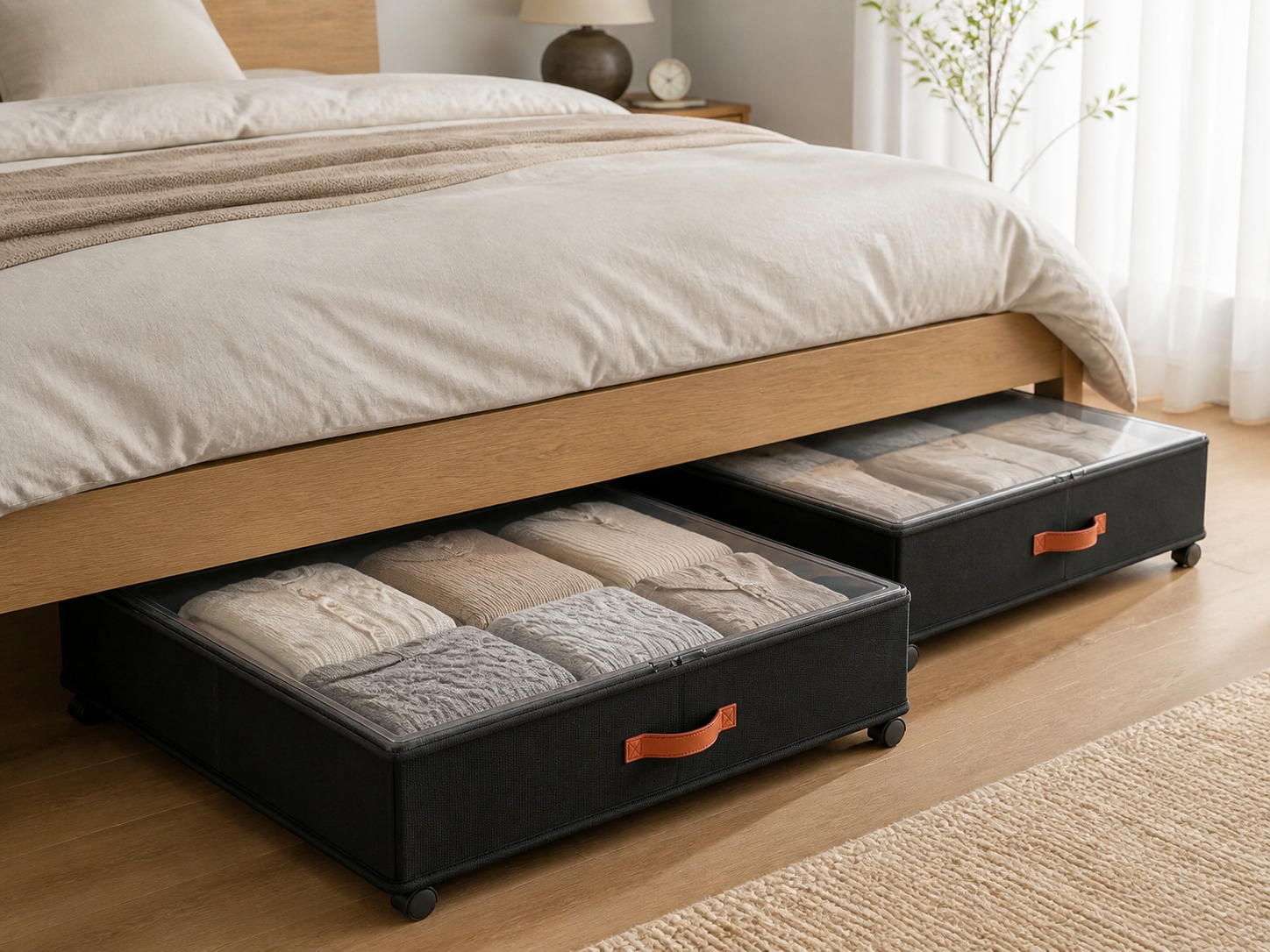 Organized bedroom with under-bed storage